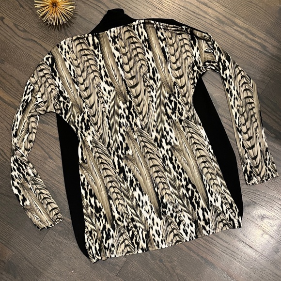 S-Twelve Mixed Media Leopard Print Draped Front Top Size Medium - Picture 5 of 6